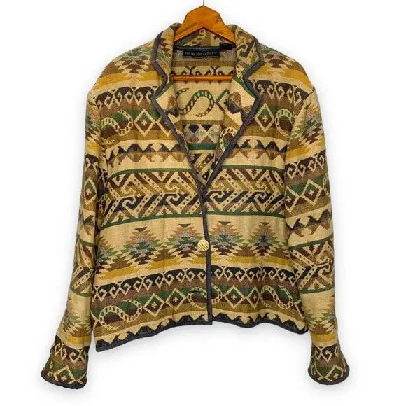 Vintage 80s New Identity women's woven cotton southwestern print blazer XL - Picture 1 of 10